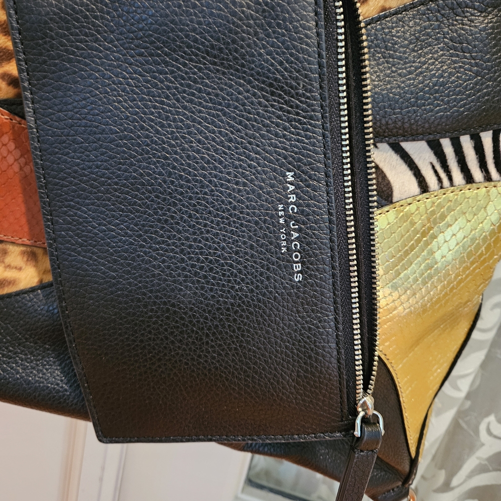 Marc Jacobs Metallic Calfskin Embossed Ponyhair Patchwork Tote & Blk Coin Purse - Picture 4 of 10